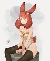 1girls alternate_costume animal_ear_fluff animal_ears artist_name bare_shoulders between_legs black_thighhighs blush breasts celica_(fire_emblem) cleavage closed_mouth collarbone expressionless female female female_only fire_emblem fire_emblem_echoes:_shadows_of_valentia grey_background hand_between_legs highres leotard light_blush looking_afar looking_to_the_side medium_breasts medium_hair nintendo playboy_bunny rabbit_ears rabbit_girl rabbit_tail red_eyes red_hair short_tail sidelocks signature simple_background sitting solo spindle_(aidenr0) split_mouth strapless strapless_leotard tail thighhighs white_leotard wrist_cuffs