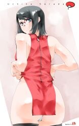 1girls absurd_res absurdres ass ass_focus bare_arms bare_ass bare_shoulders bare_thighs big_ass big_butt black_hair black_legwear blue_eyes boruto:_naruto_next_generations chinese_clothes chinese_dress cute dress dress_lift dress_pull english_text female female_focus female_only glasses hi_res high_resolution highres hips hourglass_figure legwear light-skinned_female light_skin looking_at_viewer looking_back mike156 naruto naruto_(series) pale-skinned_female pale_skin panties pinup presenting_ass presenting_butt sarada_uchiha short_dress shounen_jump shueisha skimpy skimpy_clothes sleeveless sleeveless_dress solo solo_female solo_focus teen teenage_girl teenager text thighhighs thong tomboy uchiha_sarada uchiha_symbol underwear very_high_resolution weekly_shonen_jump white_panties white_thong white_underwear wide_hips