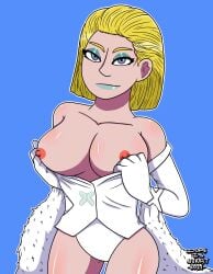 blonde_hair blue_eyes breasts breasts_out dopeisnukat emma_frost hellfire_club hellfire_gala large_breasts marvel marvel_comics showing_breasts white_queen x-men