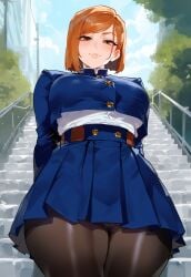 1girls ai_generated big_ass big_breasts confident_female creamy_ai cute_expression cute_face cute_girl fat_ass fat_butt female female_only flirting_look flirting_with_viewer flirty from_below ginger_hair hourglass_figure human jujutsu_kaisen kugisaki_nobara looking_down_at_viewer naughty_face school_uniform schoolgirl seductive_look seductive_smile skirt slim_waist smiling_at_viewer solo thick_thighs wide_hips