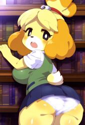 ai_generated animal_crossing bare_legs big_ass big_breasts big_butt black_eyes blonde_hair blush dog_ears dog_girl dog_tail fat_ass fur furry furry_only huge_breasts huge_thighs isabelle_(animal_crossing) looking_back massive_breasts mr._nyazakura nintendo office_lady panties ponytail shortstack thick_thighs thighs upskirt