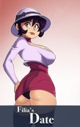 ass big_breasts filia_(skullgirls) looking_back nsfwnormanthony panties skirt skull_head skullgirls