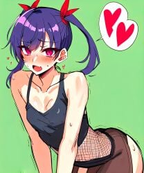 ai_generated anime_style bow cute femboy feminine_male flat_chest gurman looking_at_viewer purple_hair red_eyes small_breasts solo trap