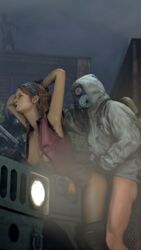 1boy 3d areolae breasts deathhandsfm doggy_style female gas_mask hands_on_head nipples pants_down partially_clothed rape tess_(the_last_of_us) the_last_of_us