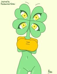 4_eyes arms_crossed big_breasts clover female_only green_skin multi_eye shirt_only theweirdestclover uncensored wide_hips