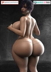 1girls 3d 3d_(artwork) ass big_ass big_breasts big_butt blue_eyes breasts curvaceous curvy curvy_body curvy_female curvy_figure female female_focus female_only holding_breasts light-skinned_female light_skin looking_at_viewer looking_back looking_back_at_viewer naked naked_female nude nude_female nudity original original_character purple_hair short_hair solo solo_female solo_focus tattoo tattoos tonices voluptuous voluptuous_female
