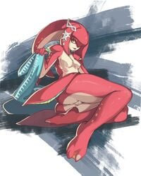 breasts breath_of_the_wild feet female fins gills looking_at_viewer mipha presenting_hindquarters solo the_legend_of_zelda vins-mousseux webbed_feet yellow_eyes zora