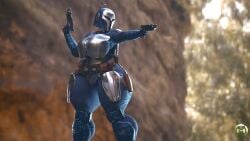 1girls absurd_res big_ass big_breasts big_butt blaster blender blender_(software) bo-katan_kryze clothed clothing disney female hi_res highres runn1non solo star_wars