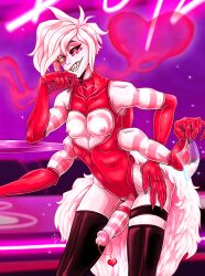 angel_dust_(hazbin_hotel) claws cocaine cock_out cute_male drug_use drugs fangs gay hazbin_hotel male male_in_lingerie male_only monster monster_boy oukamocha penis penis_out pink_clothing pink_eyes sounding spider theyaoiking white_body white_fur white_hair white_skin