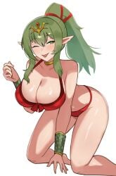 1girls bikini cleavage fire_emblem fire_emblem_awakening fire_emblem_heroes green_eyes green_hair large_breasts nintendo one_eye_closed ponytail swimsuit thighs tiki_(adult)_(fire_emblem) tiki_(adult)_(summer)_(fire_emblem) tiki_(fire_emblem) tongue tongue_out zet_(twt_zet)