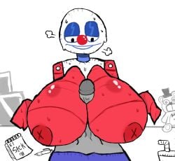 anonymous_male artist_signature big_breasts body_marks boobjob el_sick five_nights_at_freddy's five_nights_at_freddy's_2 flat_nipples fnaf2 looking_at_partner nightguard paper_pals paperpals red_skin smiling_at_viewer sweating x_nipples