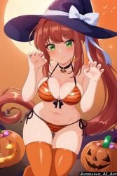 ai_generated alderaban_ai_art cosplay doki_doki_literature_club halloween halloween_costume monika_(doki_doki_literature_club) witch witch_costume witch_hat