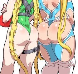 2girls arms_crossed arms_folded armwear ass ass_focus ass_to_ass asses_touching back_view big_ass big_butt blonde_hair boots braid braided_hair cammy_white capcom crossed_arms curvaceous curvy curvy_female curvy_figure doboshiru fat_ass female female_focus female_only fingerless_gloves gloves large_ass leotard light-skinned_female light_skin long_hair rainbow_mika shiny shiny_ass shiny_butt shiny_skin simple_background street_fighter street_fighter_v tagme thick_ass thick_thighs thigh_strap thighs thong_leotard twin_braids viewed_from_behind voluptuous voluptuous_female white_background white_boots wrestler wrestling_outfit