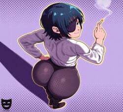 2024 2d 2d_(artwork) artist_logo big_ass bubble_butt chainsaw_man d-art_style dumptruck_ass himeno_(chainsaw_man) huge_ass looking_up thick_thighs wide_hips z-art