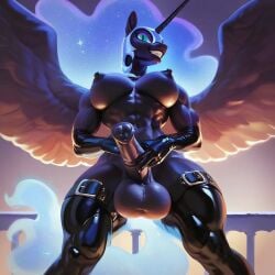 abs ai_generated anthro balls dark_persona friendship_is_magic futanari horsecock latex muscles my_little_pony nightmare_moon_(mlp) pony princess_luna_(mlp)