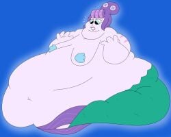 belly belly_button blue_eyes breasts cala_maria clam_shell cuphead_(game) fat fat_ass fat_tail flabby_arms huge_belly mermaid monster_girl octopus pale_skin purple_hair sagging_breasts tagme tubbybuddy