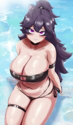 1girls bikini breasts female hex_maniac hips huge_breasts light-skinned_female light_skin long_hair nintendo pokemon pokemon_xy purple_eyes purple_hair silverqueen0 thick_thighs thighs wide_hips