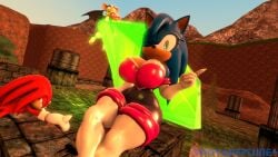 3d 3d_(artwork) bodysuit busty deimoseon knuckles_the_echidna master_emerald neckline novaneptune4 rouge_the_bat_(cosplay) rule_63 sonic_(series) sonic_the_hedgehog sonic_the_hedgehog_(series) sonique_the_hedgehog spandex_suit tahlian thick_thighs