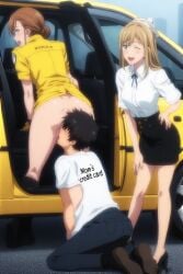 1boy 2woman 2women ai_generated cunnilingus femdom licking_pussy mother son taxi