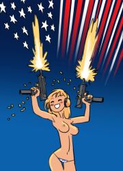 4th_of_july au_(artist) blonde_hair boli-blog breasts erect_nipples gun guns nipples topless topless_female