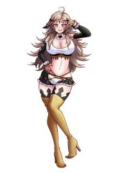 1girls aged_up ahoge alternate_costume bare_midriff bare_thighs blonde_hair boots breasts bridal_gauntlets cleavage female female_only fire_emblem fire_emblem_fates grey_eyes grin hand_on_hip high_heels large_breasts long_hair long_nails looking_at_viewer maid midriff miniskirt nail_polish nintendo ophelia_(fire_emblem) pose red_nails skirt smile solo thigh_boots thighhighs thighhighs_under_boots thighs very_long_hair white_background will_(willanator93) willanator yellow_hair