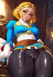 ai_generated blue_top cameltoe klausherbert leggings looking_at_viewer nintendo princess_zelda seductive seductive_look shiny_clothes sweat tears_of_the_kingdom the_legend_of_zelda the_legend_of_zelda:_tears_of_the_kingdom thick_thighs tight_clothing wide_hips zelda_(tears_of_the_kingdom)