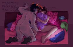 2boys alien alien_genitalia alien_penis anal_fingering anal_penetration bed black_hair body_hair chubby_male color colored colored_skin duo duo_focus fingering fingering_partner gay grey_skin hair homestuck homestuck_oc homestuck_troll horn horns mage_of_boobs male male_only one_bed original_character original_characters penis plushie sex tentabulge tentacle troll yaoi