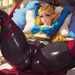 ai_generated blue_top bondage bondage bondage cameltoe klausherbert leggings nintendo on_back princess_zelda pussy_juice rope rope_bondage seductive seductive_look shibari_over_clothes shiny_clothes smile spread_legs sweat tears_of_the_kingdom the_legend_of_zelda the_legend_of_zelda:_tears_of_the_kingdom thick_thighs tight_clothing wide_hips zelda_(tears_of_the_kingdom)