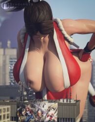 2girls 3d 3d_(artwork) bangs bending_forward bending_over big_breasts bradengts breasts brown_hair brown_hair_female brunette_hair building buildings capcom chun-li city crossover elena_(street_fighter) extreme_size_difference fatal_fury female female_focus female_ninja female_only giantess hand_on_hip height_difference king_of_fighters kunoichi m_bison mai_shiranui ninja ponytail revealing_clothes shinobi shinobi_girl size_difference snk street_fighter street_fighter_6 terry_bogard thick_thighs thighs video_game_character