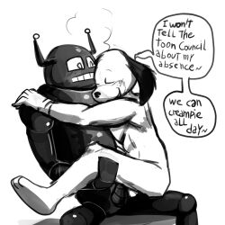 duo flippy_doggenbottom hugging male metallic_body naked non-human non-human_only nude robot sketch toontown_online