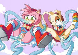 2girls amy_rose anal anthro areolae ayb blue_tentacles blush boots breasts bunny_ears chaos_(sonic) clothing cream_fur cream_the_rabbit cum cum_in_ass cum_in_mouth cum_in_pussy cum_inside dress exposed_breasts fellatio female forced green_eyes hedgehog lagomorph long_ears mammal multiple_females multiple_girls nipples one_eye_closed open_mouth oral panties panties_aside penetration pink_fur pink_hair pussy rabbit rape restrained sega shoes small_breasts sonic_(series) spread_legs spreading suspension tears tentacle tentacle_rape tentacle_sex torn_clothes translucent_tentacles triple_penetration underwear upskirt vaginal_penetration video_games white_panties