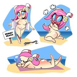 1girls alien ass beach blush breasts embarrassed female kirby_(series) monica_moneybell nude pubic_hair pussy sleeping susie_(kirby) tagme