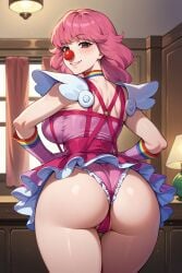 ai_generated aindroidparanoid bare_breasts breasts_out brown_eyes cameltoe clown clown_girl clown_makeup clown_nose flashing_breasts from_behind geiru_toneido gray_eyes gyakuten_saiban huge_ass huge_breasts huge_butt large_ass large_breasts large_butt narrow_waist nipples panties pink_hair showing_ass stable_diffusion tits_out topless wide_hips