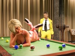 1boy 1girls 2023 3d age_difference blonde_hair dress enetwhili2 female high_heel_boots high_heels huge_breasts indoors mature mature_female milf no_panties nopan older_female platform_heels pool_table stiletto_heels straight younger_male