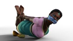 1girls 3d barefoot bondage cum_on_feet dark-skinned_female daz3d eyes_closed feet female gag hogtie indian mature_female necklace sari soles tikka white_background