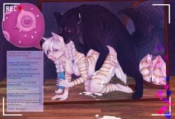 anthro anthro_on_feral bestiality bestiality_impregnation biting_hair black_body black_fur blue_eyes bodily_fluids canid canine canis chat_box cum cum_inflation cum_inside doggystyle dominant dominant_male duo electronics equid equine female feral from_behind_position fur genital_fluids gold_paint hi_res holding_object holding_phone impregnation inflation knotting livestream looking_pleasured male male/female mammal mirror multiple_angles ovum paws peer_pressure phone ratm-af red_eyes sapphire_broodshire sex sperm_attacking_egg submissive submissive_female white_body white_fur wolf