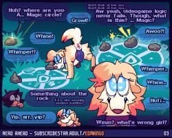 alpha_(edmango) animal_genitalia animal_vulva anus belly_nipples bird_dog camel_toe canid canine canine_genitalia canine_vulva canine_vulva_outline canis clothed clothed_feral clothing domestic_dog edmango female feral genital_outline genitals golden_retriever hidden_text huffa_(edmango) human hunting_dog language_barrier magic magic_circle male mammal nudging pleading_eyes retriever solo speech_bubble vulva_outline