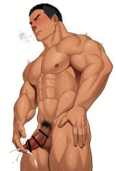1boy abs balls bara beefy biceps big_areola big_penis black_hair blush breasts broad_shoulders censor_bar censored censored_penis closed_eyes collarbone completely_nude cum cum_explosion cum_on_fingers cum_on_penis cum_on_self cum_splatter cum_string cum_trail daddy dark_penis dilf disproportional eight_pack ejaculation erection foreskin foreskin_folds frown gay glans_stimulation glansjob hands_on_legs hi_res hunk kansuke_(kansuke_717) leg_hair male male_only manly masturbation mature_male moobs muscles muscular muscular_arms muscular_legs muscular_male muscular_neck muscular_thighs navel nude orgasm original original_character panting pecs penis pointless_censoring pubic_hair quadriceps red_glans retracted_foreskin semen sensitive short_hair six_pack solo standing sweat sweatdrop sweating sweaty thick thick_arms thick_cum thick_legs thick_neck thick_penis thick_thighs tough_guy tremble_spikes trembling uncircumcised uncut veiny_penis white_background yaoi