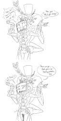 2boys begging crying dacryphilia degradation dialogue ectochoir embarrassed english_text gay hazbin_hotel hellaverse holding_wrists humiliation licking_face male_only mumbocumbo omorashi peeing pissing_self restrained tears tongue tongue_out valentino_(hazbin_hotel) vox_(hazbin_hotel) wetting yaoi