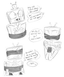 1boy angry blindfold bondage dialogue ectochoir english_text fully_clothed furrowed_brow gag gagged hands_tied hazbin_hotel hellaverse kidnapped male male_only mumbocumbo mute offscreen_character solo solo_male tape_gag taunting tied_hands vox_(hazbin_hotel)