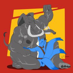 3_tails absurd_res alternate_version_at_source anthro armpit_fetish armpit_musk armpit_play belly belt big_belly blue_body blue_fur blue_tail_tip bodily_fluids canid canine dipstick_tail duo elephant elephantid feet fingers flexing fox fur gilbert_(ss7xeno) grey_body head_in_pecs hi_res implied_insertion implied_sex larger_anthro larger_male larger_penetrated looking_down looking_pleasured loxodon loxodont lsdxiii male male/male mammal markings multi_tail muscular muscular_anthro muscular_male musk musk_cloud nipples overweight overweight_anthro overweight_male pec_play pec_squeeze pecs penetration penile penile_penetration proboscidean raised_arm red_background riding rivals_of_aether scar seductive simple_background size_difference small_dom_big_sub smaller_anthro smaller_male smaller_penetrated smile sweat tail tail_markings toes tusks white_body white_fur yellow_background