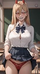 ai_generated blonde blonde_hair chainsaw_man power_(chainsaw_man) school_uniform schoolgirl sharp_teeth smile underwear