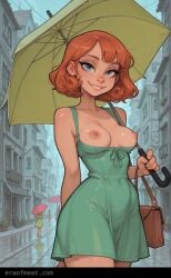 ai_generated meat_master eraofmeat nipples dress 1girls red_hair blue_eyes