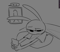 1boy 4_fingers :3 anthro balls bed_sheet bedding big_balls big_penis cellphone clothing dick_pic electronics eyebrows fingers foreskin genitals glitch_productions jax_(tadc) jax_(the_amazing_digital_circus) just_woke_up karnthud lagomorph leporid male male_only mammal penis phone pillow rabbit raised_eyebrow sexting shirt solo t-shirt texting the_amazing_digital_circus topwear unimpressed unretracted_foreskin