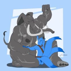 3_tails absurd_res alternate_version_at_source anthro armpit_fetish armpit_musk armpit_play belly belt big_belly blue_background blue_body blue_fur blue_tail_tip bodily_fluids canid canine dipstick_tail duo elephant elephantid feet fingers flexing fox fur gilbert_(ss7xeno) grey_body head_in_pecs hi_res implied_insertion implied_sex larger_anthro larger_male larger_penetrated looking_down looking_pleasured loxodon loxodont lsdxiii male male/male mammal markings multi_tail muscular muscular_anthro muscular_male musk musk_cloud nipples overweight overweight_anthro overweight_male pec_play pec_squeeze pecs penetration penile penile_penetration proboscidean raised_arm riding rivals_of_aether scar seductive simple_background size_difference small_dom_big_sub smaller_anthro smaller_male smaller_penetrated smile sweat tail tail_markings toes tusks white_background white_body white_fur