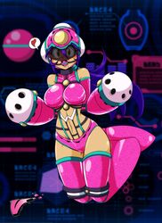 ball_gag bondage bounce_man capcom clothing female female_only gag gagged green_eyes helmet latex mega_man mega_man(classic) mega_man_(character) mega_man_11 navel pink_ball_gag robot robot_girl rule_63 solo thighhighs vcampan video_games