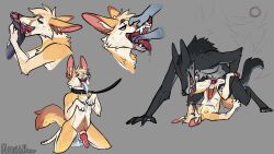 2021 absurd_res anal anal_knotting anal_sex animal_genitalia animal_penis anthro anthro_on_anthro anthro_penetrated anthro_penetrating anthro_penetrating_anthro arch_position balls black_body black_fur bodily_fluids canid canine canine_genitalia canine_penis collar cum cum_from_ass cum_from_mouth cum_in_ass cum_in_mouth cum_inside cum_on_chest cum_on_face cum_on_ground cum_on_hand cum_while_penetrated duo ejaculation erection fennec_fox finger_in_mouth foot_lick fox from_front_position fur genital_fluids genitals grey_body grey_fur half-closed_eyes hi_res kneeling knot knotted_penis knotting larger_anthro larger_male leaking_cum leash leashed_collar licking male male/male male_anthro male_penetrated male_penetrating male_penetrating_male mammal meldritchhorror mythological_canine mythological_creature mythology narrowed_eyes nonbinary_(lore) nude nude_anthro nude_male open_mouth open_smile pawpads penetration penile penile_penetration penis penis_in_ass pink_penis red_penis sex sheath size_difference sketch_page smaller_anthro smaller_male smile tan_body tan_fur teeth tongue tongue_out true_fox werecanid werecanine werecreature werewolf