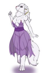 absurd_res aguywhodraws aguywhodraws24 anthro blush canid canine canis clothing dire_wolf dress female genitals hi_res jewelry mammal meme meme_clothing multiple_piercings nervous nervous_smile piercing prehistoric_species sheryl solo vulva wolf