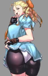 1girls blonde-haired_female blonde_female blonde_hair breasts drill_hair female karin_kanzuki long_hair negresco panties school_uniform schoolgirl shorts skirt skirt_lift street_fighter street_fighter_alpha street_fighter_v underwear variant_set white_panties white_underwear
