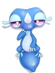 2026 blue_body blue_tail blush bodily_fluids female feral game_freak gecqua generation_10_pokemon genitals heart_eyes heart_symbol hi_res kdraws lizard looking_at_viewer lying miori nintendo on_back on_ground pink_sclera pokemon pokemon_(species) pokemon_ww quadruped reptile saliva scales scalie simple_background smile snout solo spread_vulva spreading tail thick_tail vaginal vulva white_background white_eyes